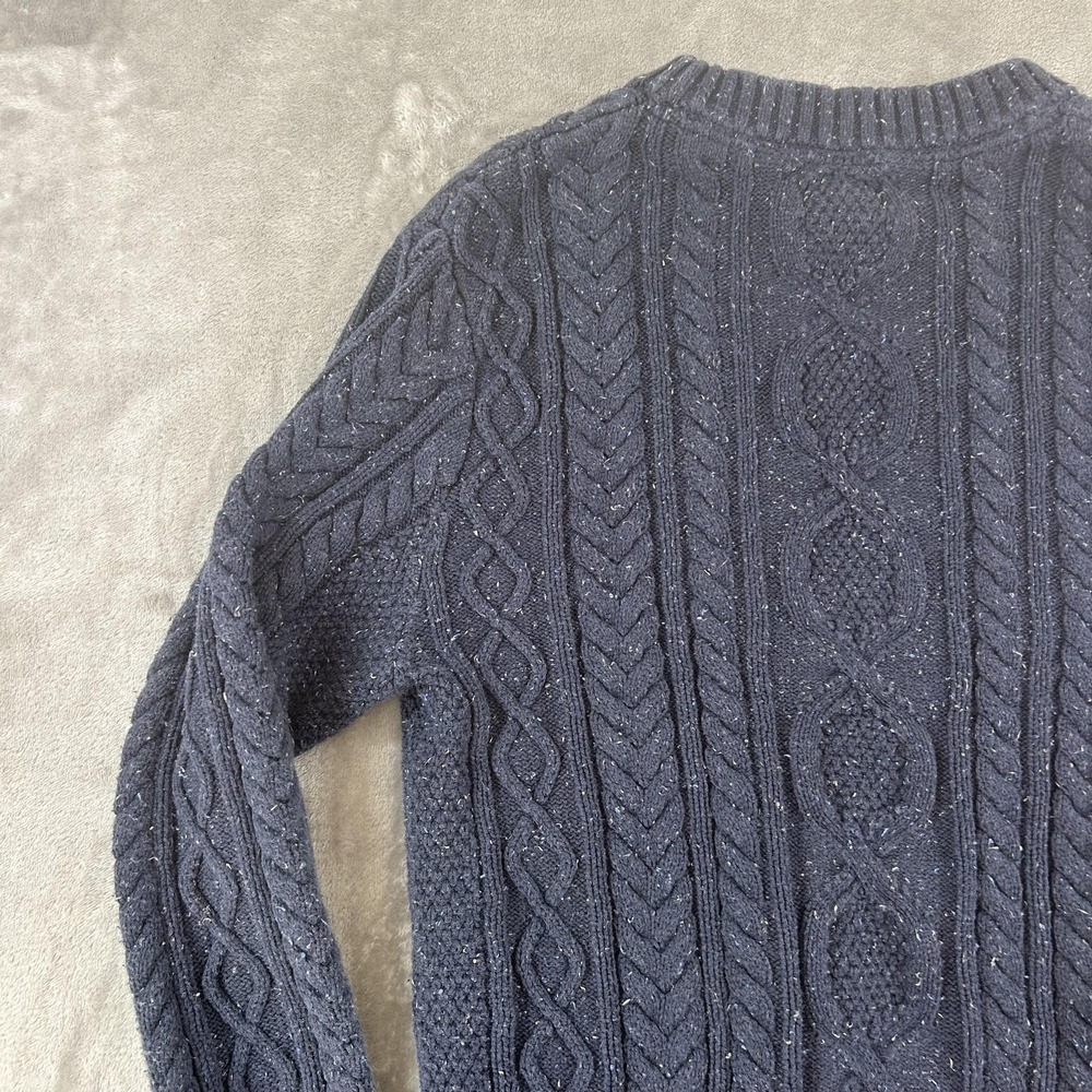 L.L. Bean Sweater Mens Small Blue Cable Knit Crew Neck Organic Cotton Pullover - Picture 9 of 14